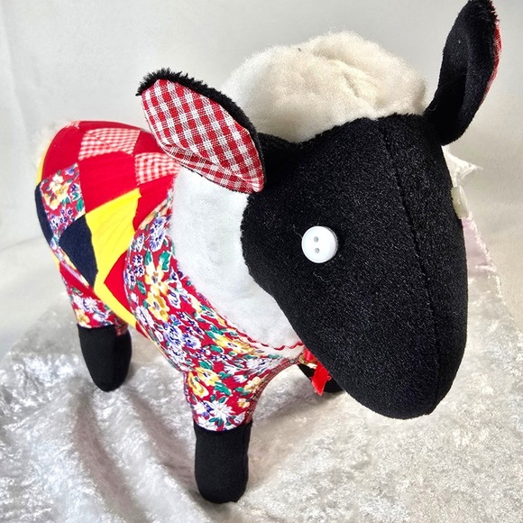 70s/80s VTG  Patchwork Quilted Stuffed Sheep Lamb Folk Art Primitive Decor 12" - Picture 7 of 11
